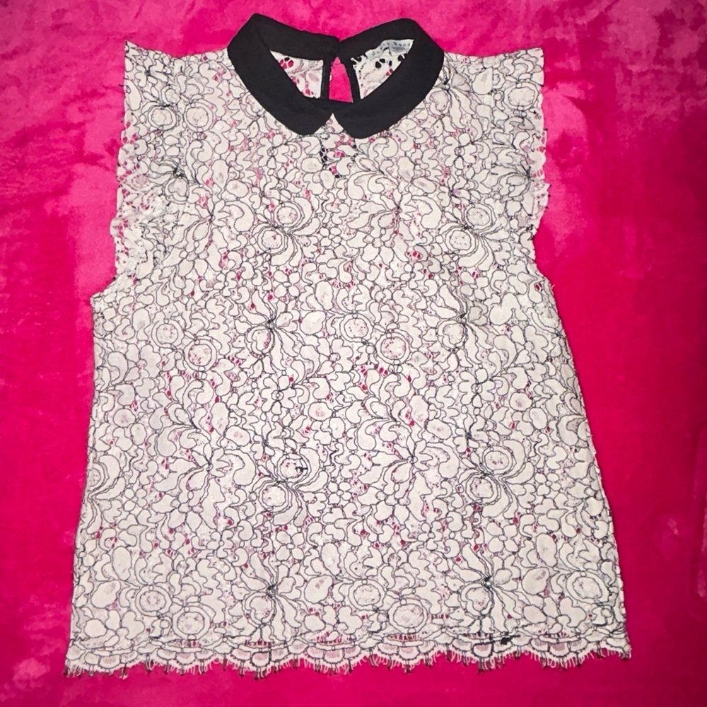 Haute Monde Floral Lace Top with Black Collar